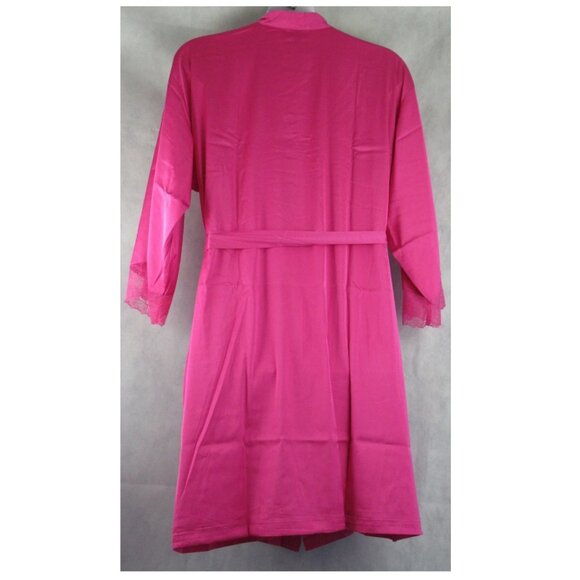 INC International Concepts Womens Plus Size Lace-Trim Satin Short Robe, Pink, 2X - Picture 3 of 3